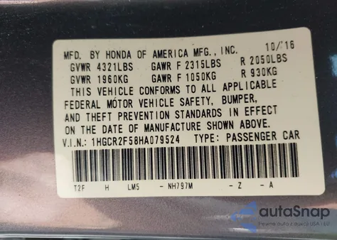 2017 Honda Accord Sport из США, поврежденный, VIN 1HGCR2F58HA079524